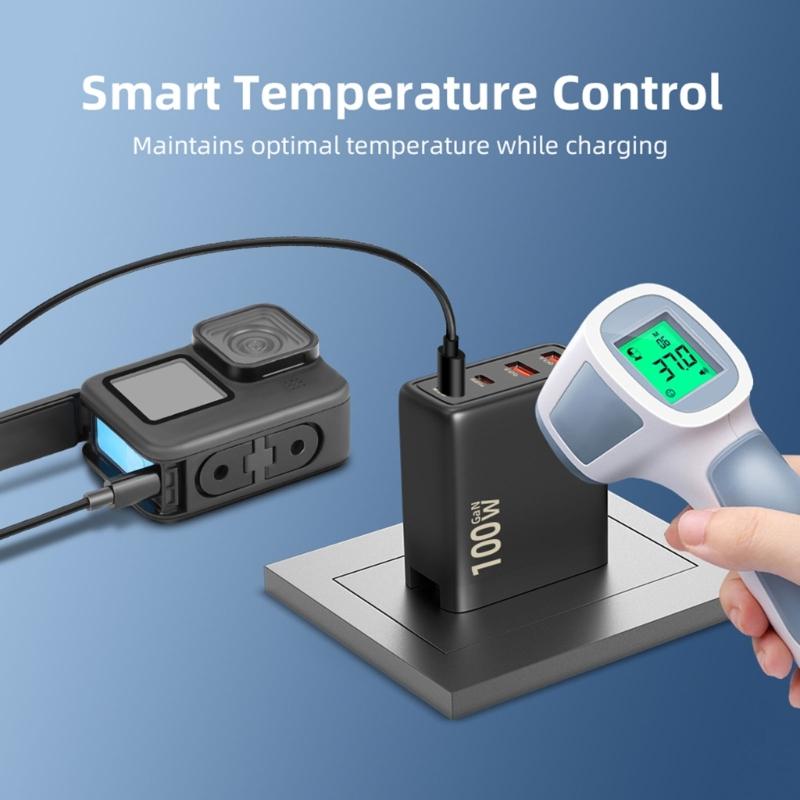 Многопортовый адаптер питания 100 Вт для быстрой зарядки с 4 выходами USB C для ноутбуков, планшетов и телефонов