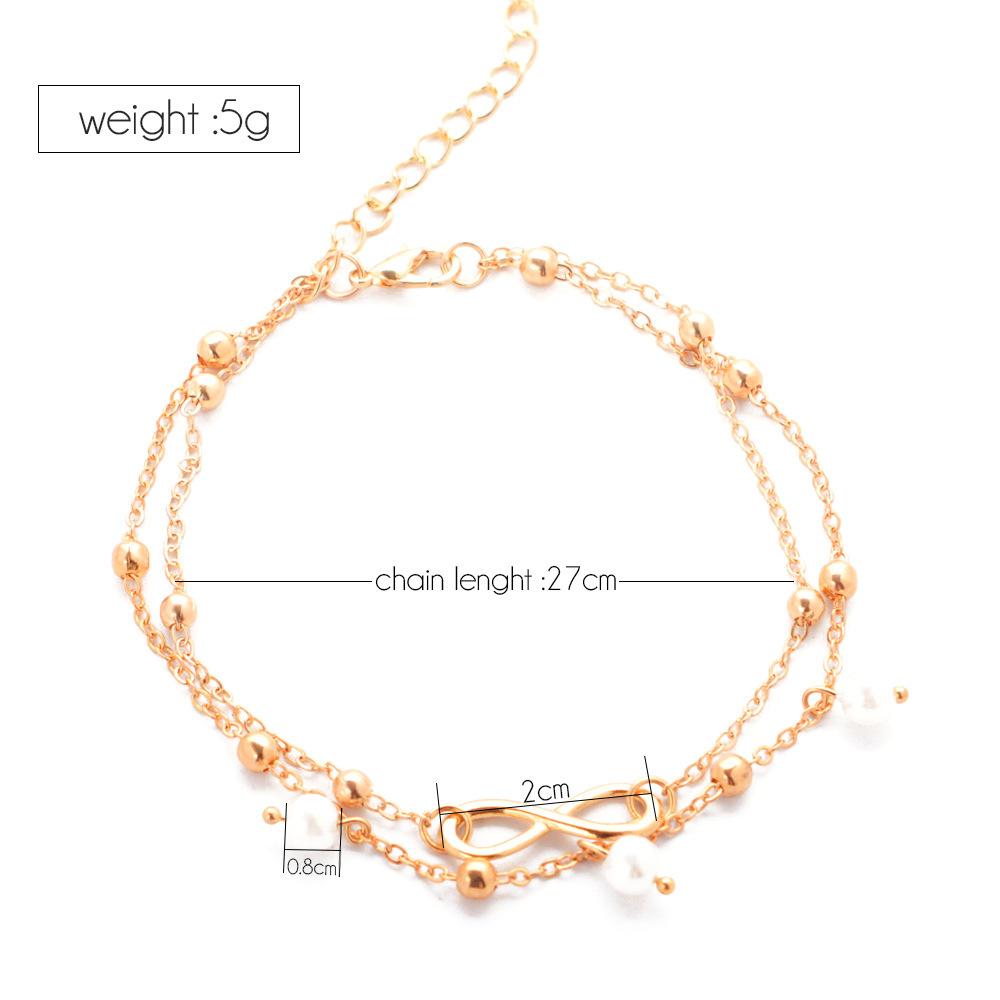 Japanese and Korean small fresh women's alloy anklet 8-character double-layer pearl anklet beautiful legs