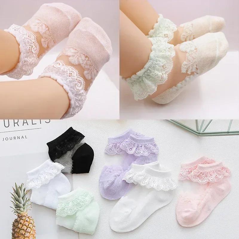 Summer Girl Socks Lace Flower Princess Newborn Baby Socks Cotton See Through Anti Slip Socks