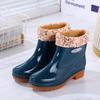 New Velvet Water Shoes Rain Shoes Female Adult Short Tube Non-slip Warm Waterproof Thickened Rain Boots Kitchen Rubber Shoes Overshoes Winter