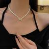 Elegant Adjustable Pearl Necklace Bowknot Pendant Necklace Fashion Neck Jewelry Present for Stylish Women Fashion Lover