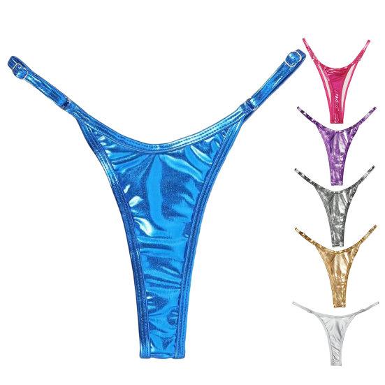 Женские стринги, глянцевые, треугольной формы, однотонные, эластичные, мягкие, средней длины, с регулируемым ремешком