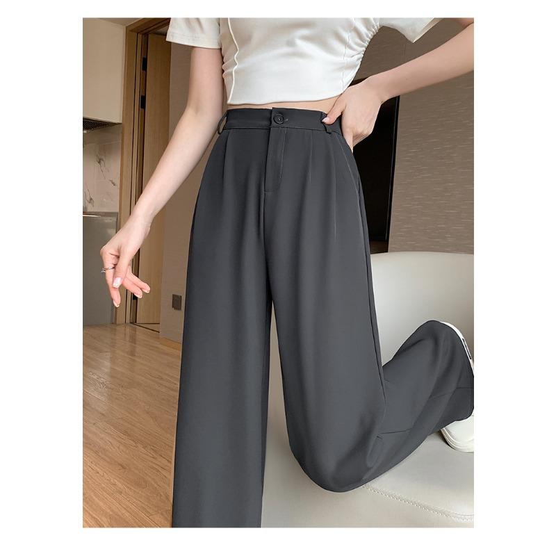Narrow Version of Wide-leg Pants for Women for Women with High Waist Drooping Black Informal Straight Baggy Summer Suit Floor Pants