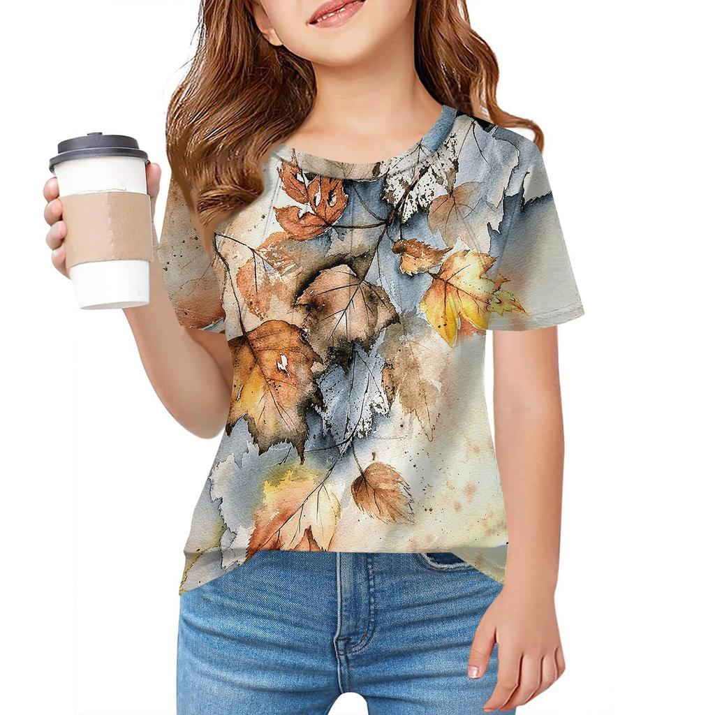 Детская футболка Fold A для девочек, летняя модная куртка с круглым воротником и цветочным принтом с короткими рукавами