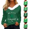 Женская футболка St. Рубашка с принтом Патрика, длинный рукав, праздничная атмосфера, флисовый воротник, топ с V-образным вырезом