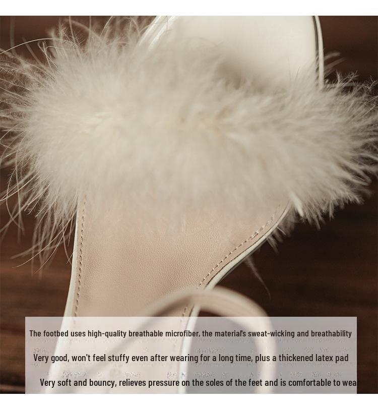 9696-1 Женские сандалии на высоком каблуке в сказочном стиле, с меховым ремешком и толстым каблуком