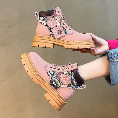 Модные женские рабочие ботинки для хайкинга CRLAYDK, мультяшная пэчворк, уличные ботильоны на платформе до щиколотки, подошва с протектором, зимние короткие ботинки для ходьбы, боевые ботинки