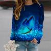Fall Autumn Women'S Fashion O Neck Long Sleeve T-Shirt Loose Clothes Blue Butterfly Print T Shirt For Girls Street
