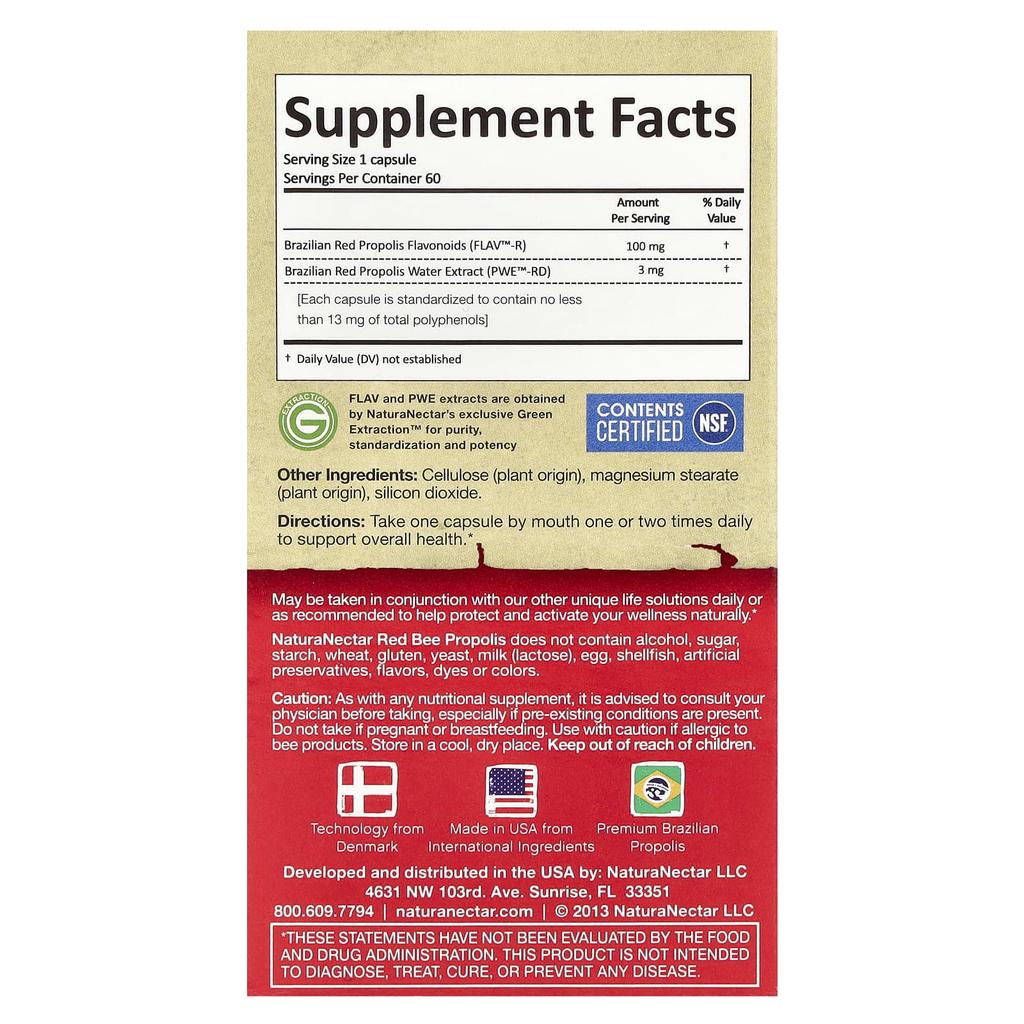 NaturaNectar Red Bee Propolis, 60 Veggie Capsules
