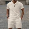 Men's Solid-color Short-sleeved  Shirt With Elastic Waist And Lace-up Shorts Set