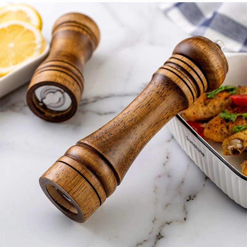 5/8/10 Inch Wooden Pepper Grinder Salt and Pepper Mill Spice Grain Grinder With Adjustable Ceramic Grinding Core Manual Grinder