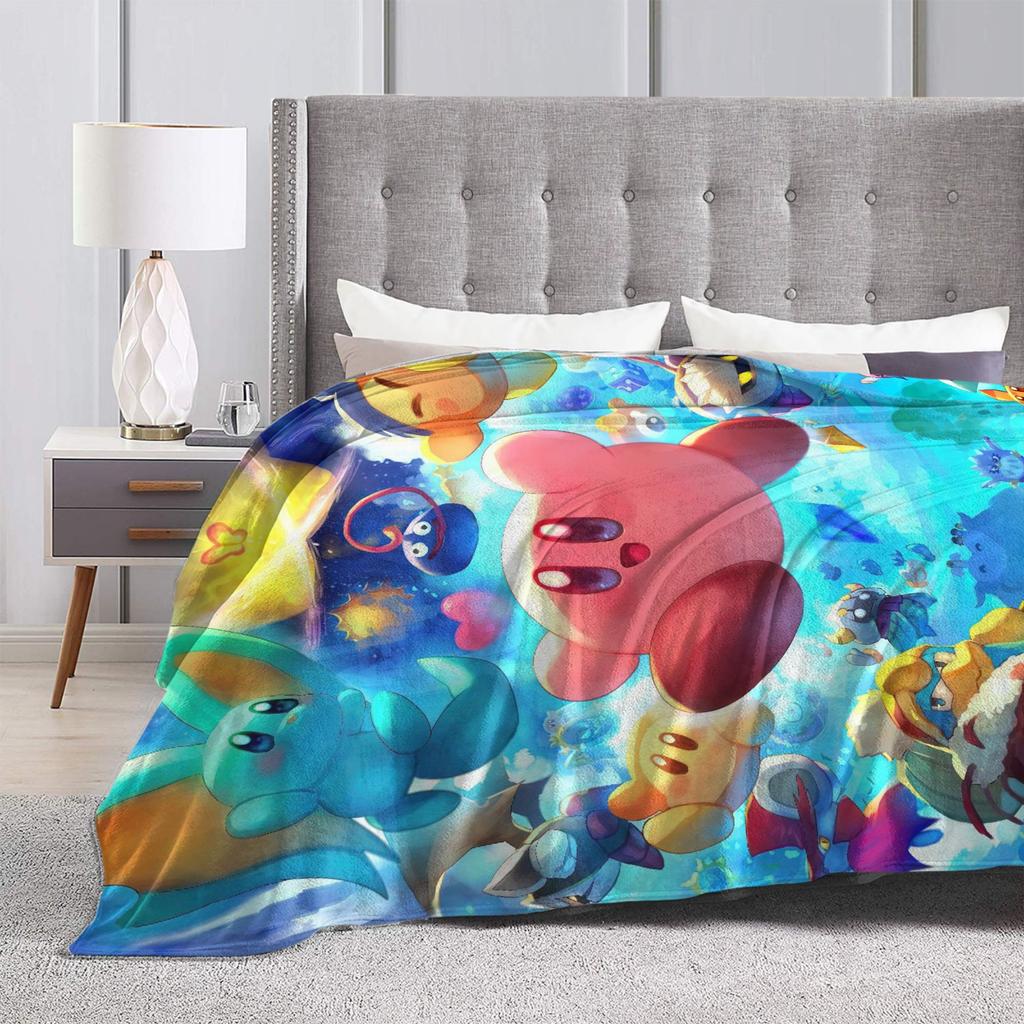 Cartoon K-Kirbys Blankets Coral Fleece Plush Print Breathable Warm Throw Blankets for Bed Office Bedspreads