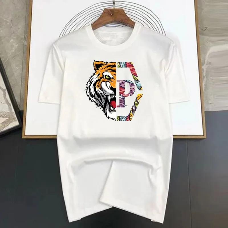 100% Cotton Luxury Brand Tiger Printing T-shirt Black Summer Short Sleeve Tee Men's/Women's Fashion Top Tshirt Streetwear 2024