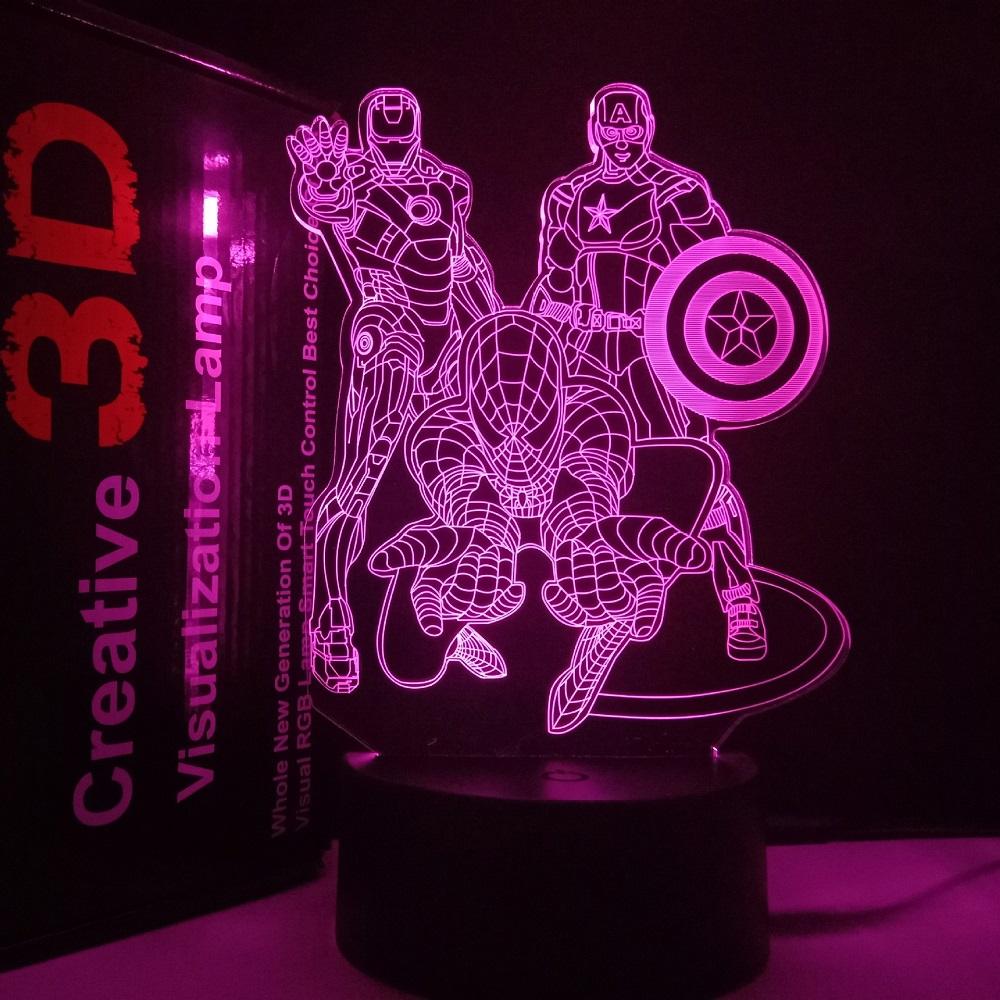 Светодиодная ночная лампа Человек-паук 3D, акриловая, USB, стерео, светодиодная настольная лампа, фантомный свет, сюрприз на день рождения, светодиодная лампа, работающая от USB и батарей