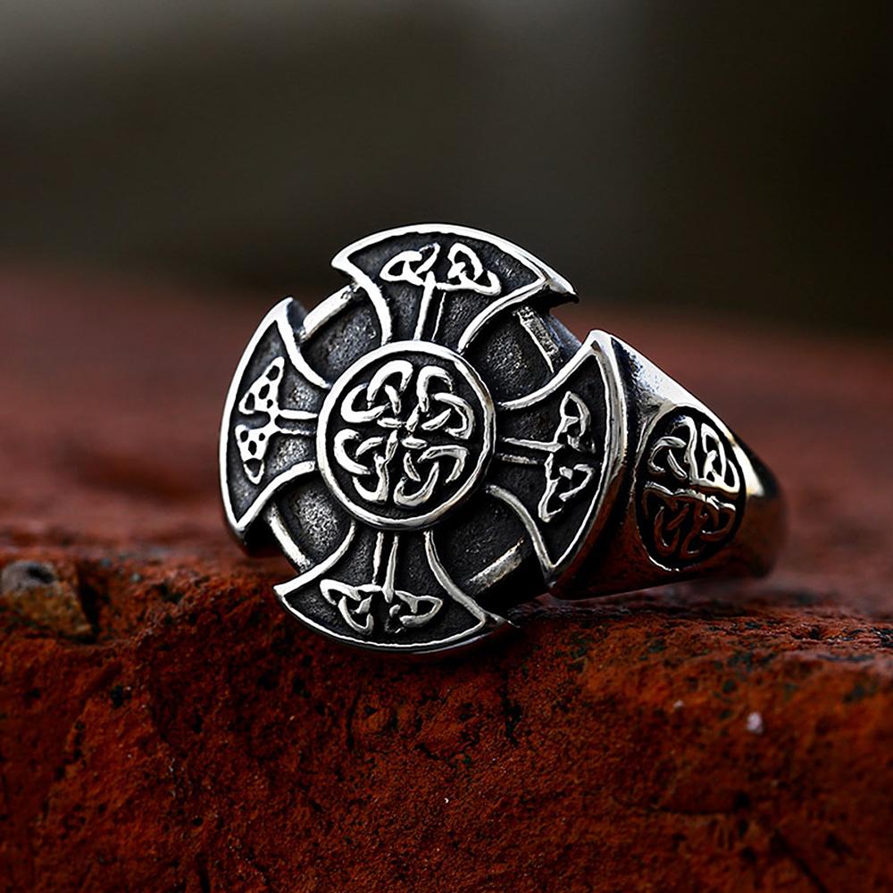 New Vintage Nordic Viking Celtic Knot Ring for Men Women Fashion Stainless Steel Cross Rings Creative Amulet Jewelry Wholesale