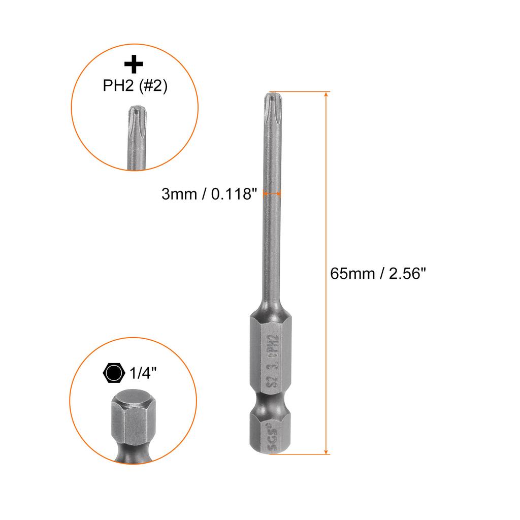 Магнитный бит для крестовой отвертки Phillips PH0 PH1 PH2 PH3 1/4" Шестигранный хвостовик 65 мм Сталь S2 Биты для шуруповерта Крестовая головка Биты для электродрели