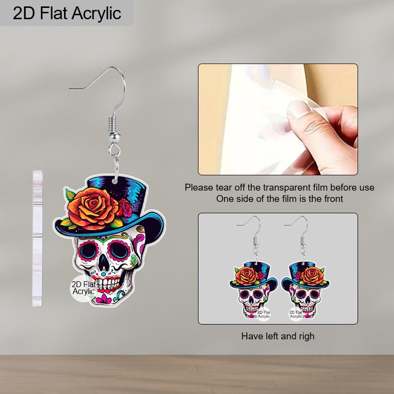 2D Плоские Милые Серьги-подвески в виде Сахарного Черепа на Хэллоуин из акрила, Декор Дня Мёртвых, Подарки для женщин, Фестивальные Шармы