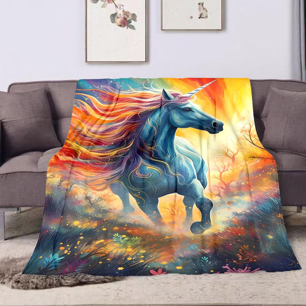 1PC Fantasy unicorn rainbow forest printed blanket all seasons multi-purpose blanket suitable for sofa, camping, travel, car