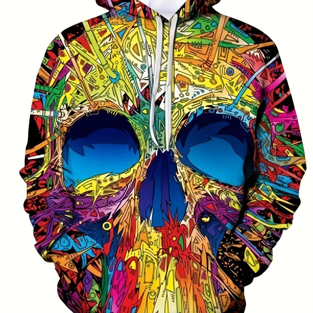Mens Fashionable Skull Graphic Hoodie 3D Printed Breathable Wear Ideal Outdoor Adventures Sporty Hooded Shirt Men