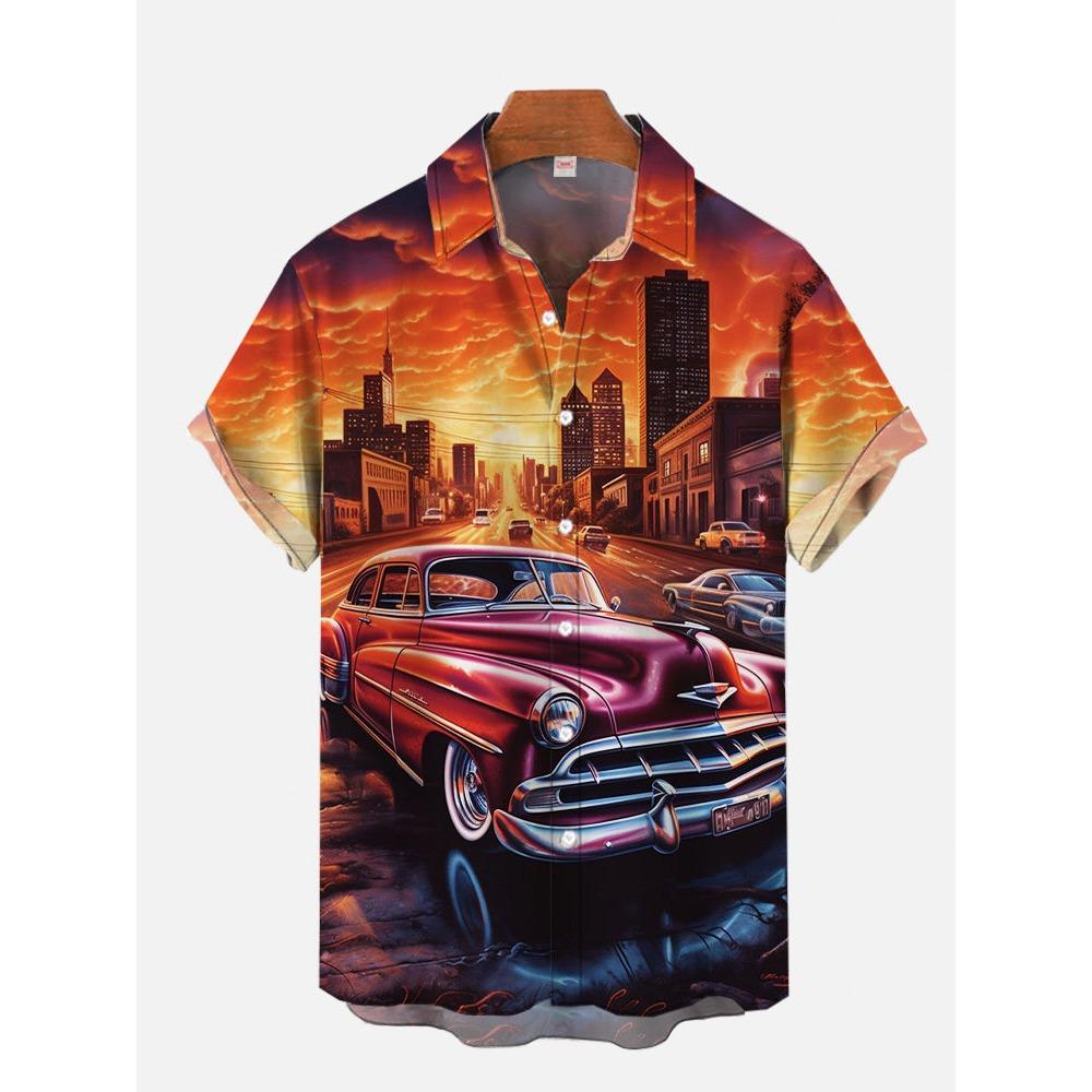 Классические гавайские рубашки с короткими рукавами и принтом в стиле тики-клуба для девушек-хула и ретро-автомобилей для мужчин, модные гавайские рубашки, пляжные блузки