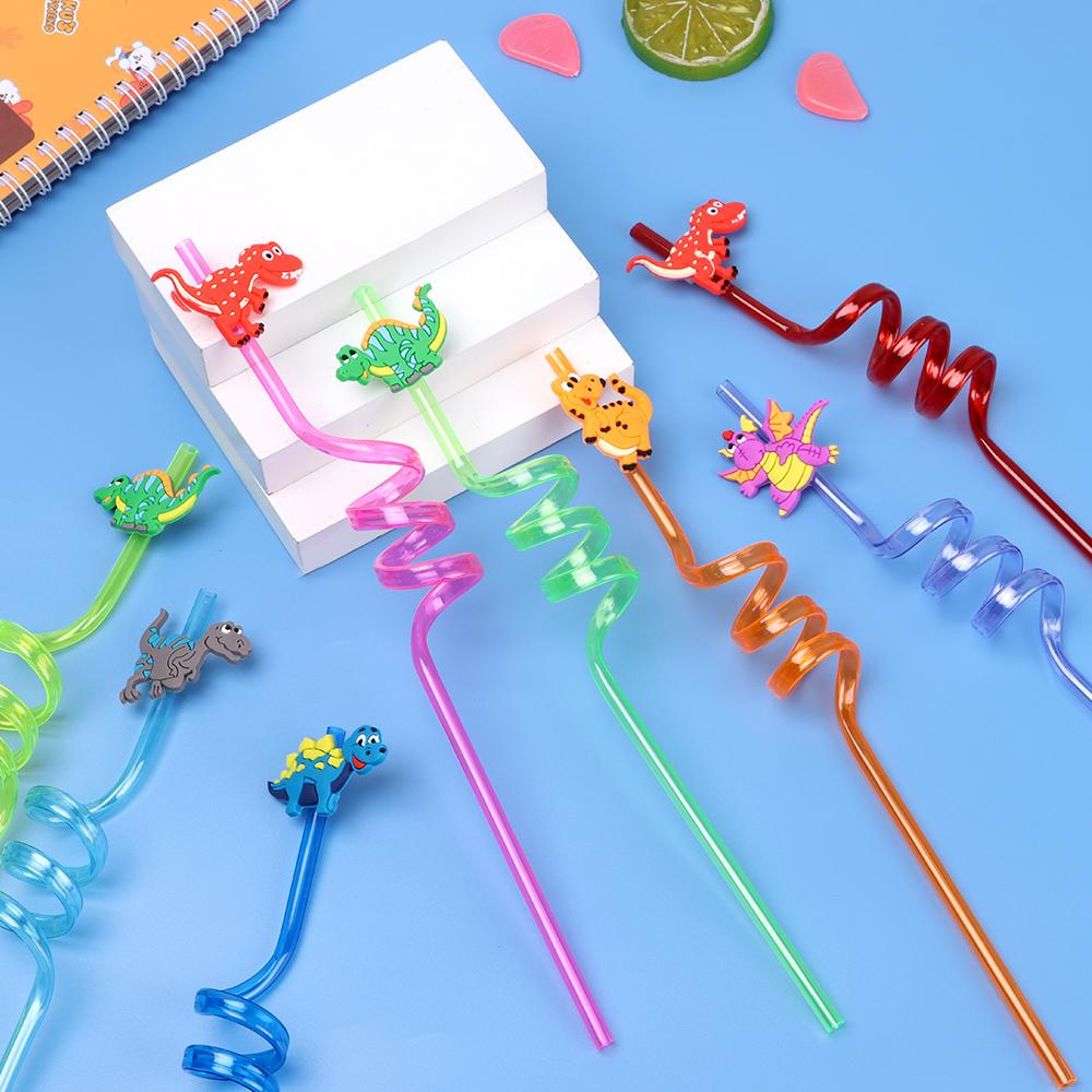 Drinking Decor Party Supplies Cartoon Pattern Dinosaur Reusable Straws Straws-Plastic Dino Theme