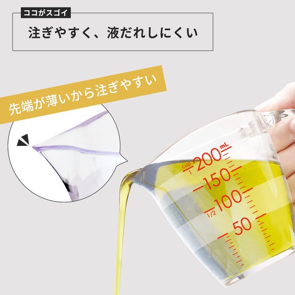 Мерный стакан Marna с легко читаемой шкалой 200 мл, легко наливать, с отверстием для крючка, для хранения на стене K649CL (Можно использовать в микроволновой печи/мыть в посудомоечной машине/термостойкий)