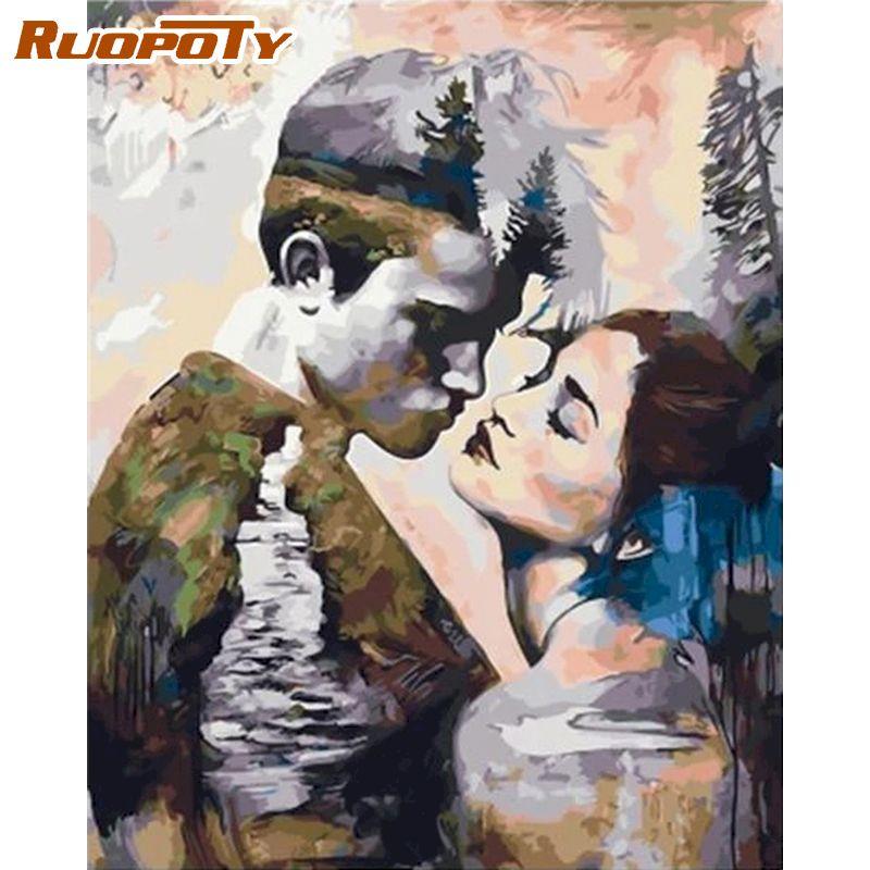 RUOPOTY Картина любовника по номерам, наборы, ручная роспись, рисунок маслом «сделай сам», картина маслом по номерам, украшение для дома, гостиной