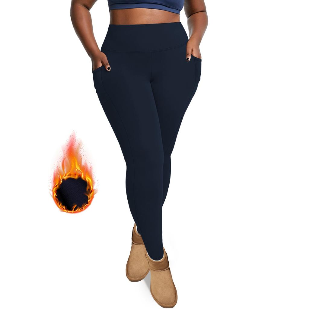 Женские спортивные штаны для йоги с высокой талией и карманами для подъема бедер, большого размера, спортивные штаны из флиса с девятью точками