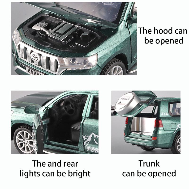 Литая под давлением модель автомобиля Toyota Prado в масштабе 1/32, игрушечный автомобиль с откатным механизмом со звуком и светом для детей, коллекция подарков для мальчиков и девочек