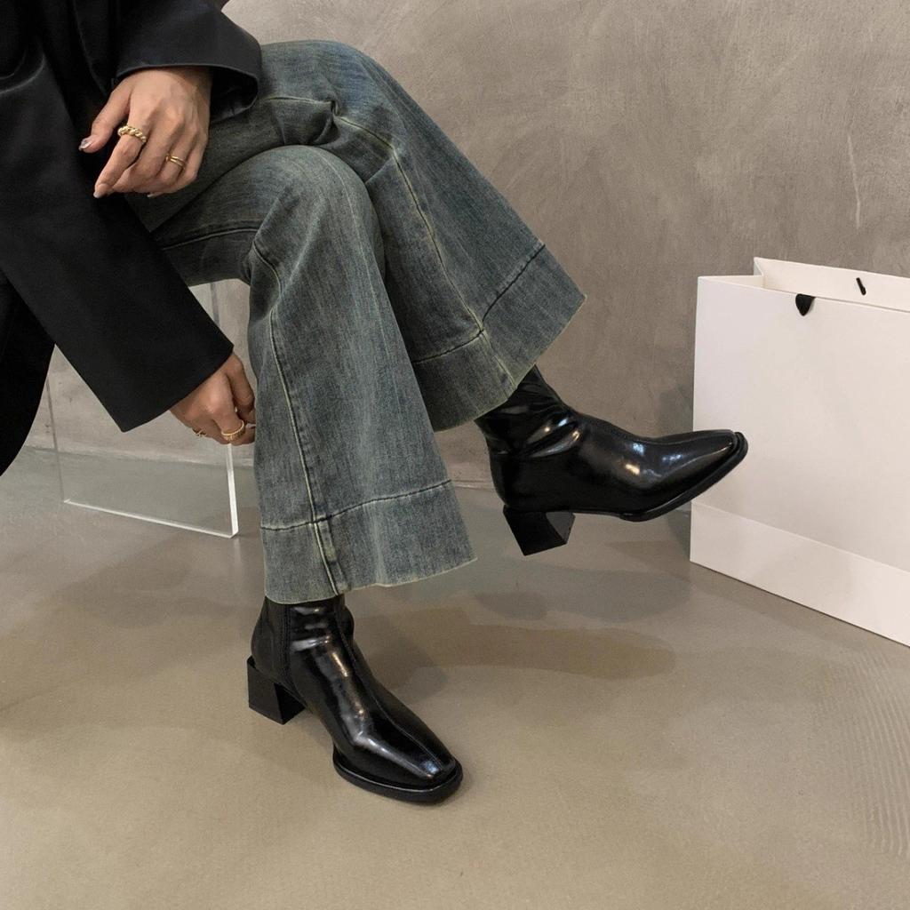 French Short Boots Women's 2024 Autumn and Winter New Elastic Thin Boots Chelsea Martin Boots High Heel Small Single Boots