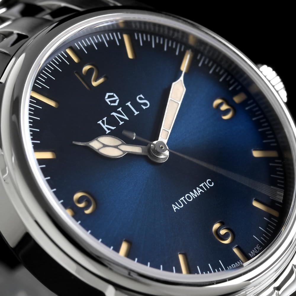 KNIS Varnish Сделано в Японии Автоматические часы Ретро Современные Super Luminova Сапфировое стекло Ремешок из нержавеющей стали Водонепроницаемость 10 АТМ Механические Синие