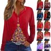 Women's T Shirt Tee  Print Button Long Sleeve Knit Sweater Daily Weekend Fashion Basic V- Neck Regular Top