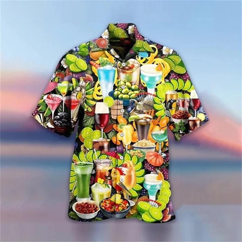 Vintage Hawaiian Shirts For Men 3d Beer Print Oversized Womens Clothes Beach Party Blouse Street New Designs Short Sleeved Shirt