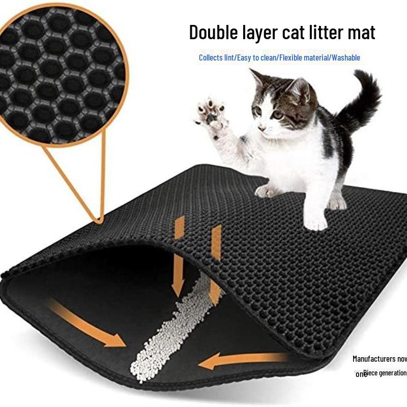 EVA Double-Layer Anti-Splash Honeycomb Cat Litter Mat with Washable Magic Tape for Pet Households