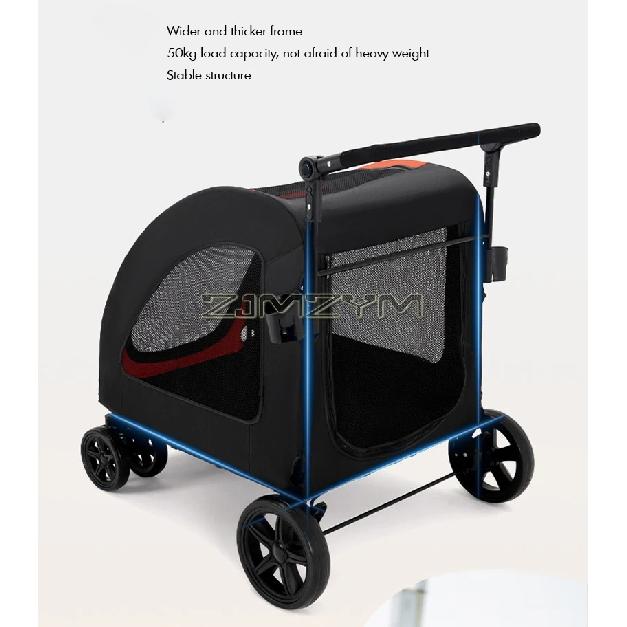 Medium Pet Stroller for Dogs Up to 50kg, Adjustable Handle, 5 Mesh Canopy, 4 Wheels for Medium/Large Dogs and Cats