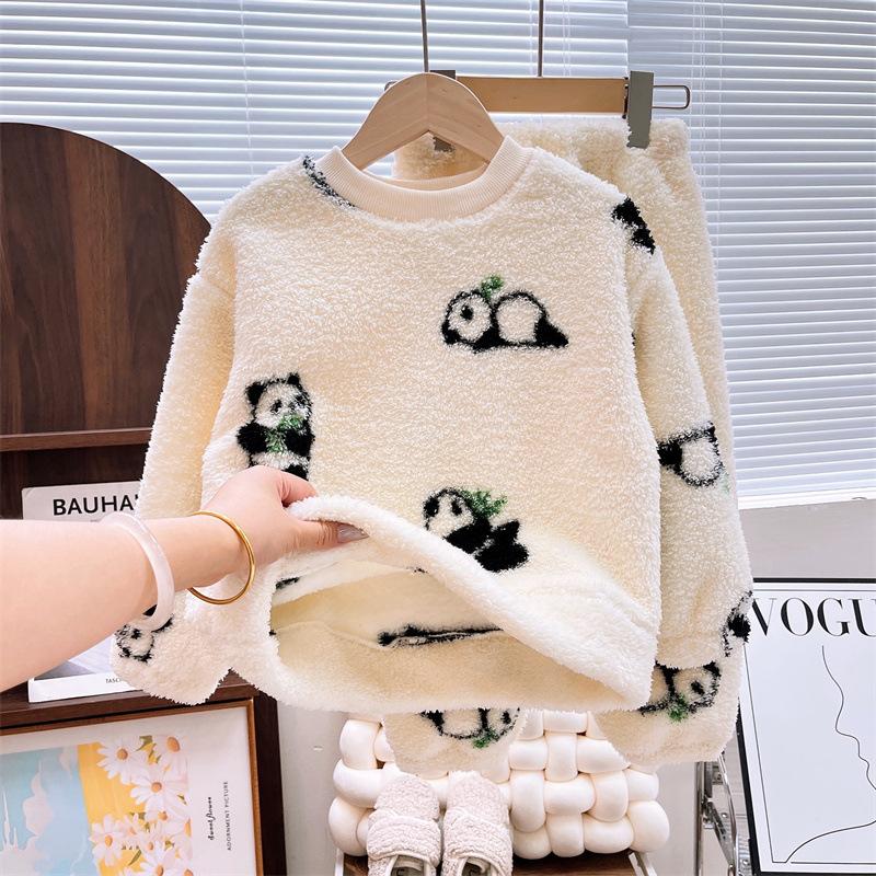 Осенне-зимний комплект пижам для девочек из 2 предметов с рисунком из мультфильма, фланель, мягкие топы для девочек, утепленные теплые штаны