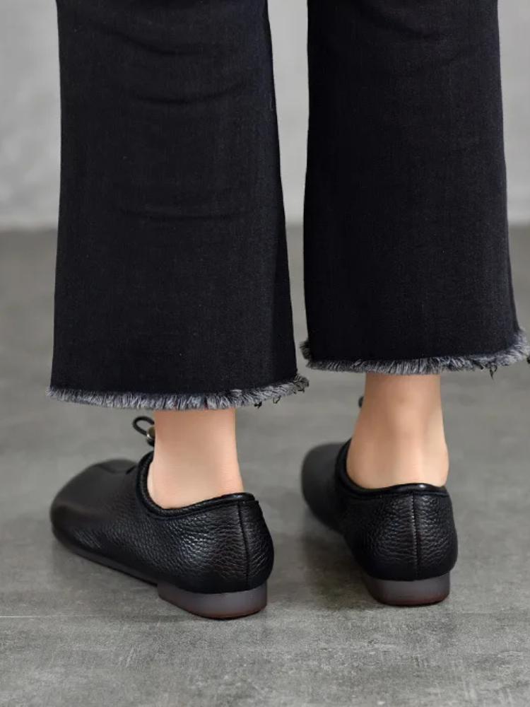 Johnature Повседневные однотонные лоферы из натуральной кожи на плоской подошве с круглым носком, женские туфли без застежек