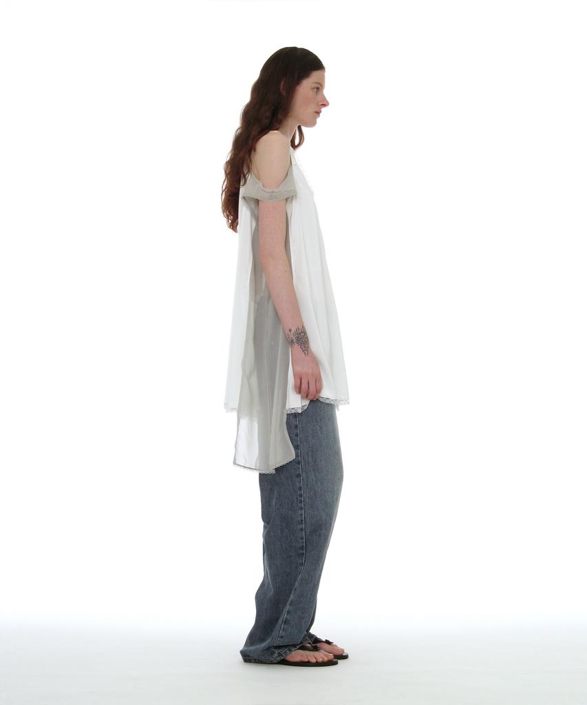 Partimento Woman Asymmetric Lace Trim Slip Dress_White