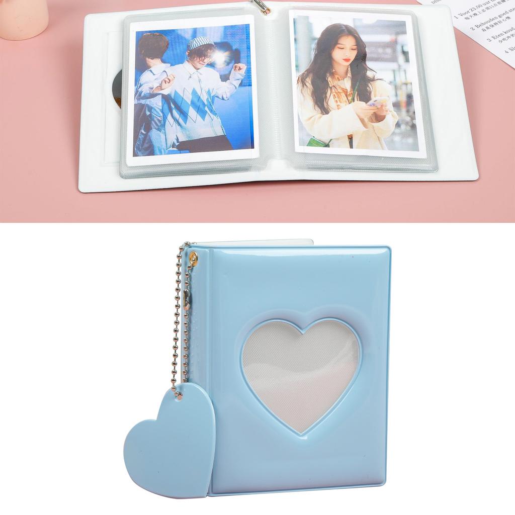 Pockets Photo Album Hollow Heart Cover DIY Making 3in Single Compartment PVC Pure Color Simple Style Picture Book Blue