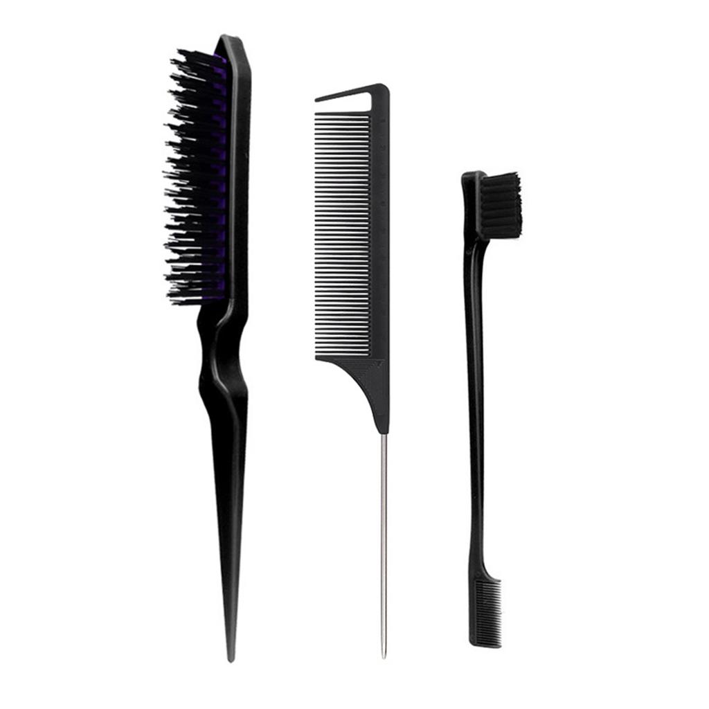 3Pieces Hair Styling Comb Set Teasing Hair Brush Rat Tail Comb Edge Brush for Edge Back Brushing Combing Slicking Hair