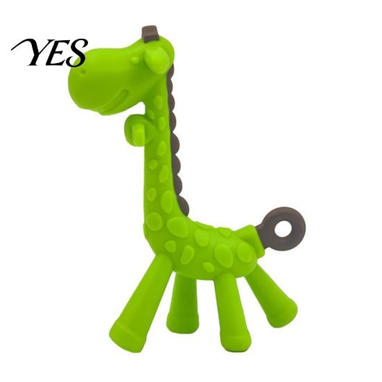 Baby Teething Pain Relief Giraffe Teether, Silicone Chewing Toy for Soothing Gums, Anti-Choking Teether Guard, Food Grade BPA-free Infants