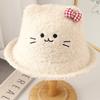 New lamb wool cat ears bow fisherman hat children autumn and winter thickened warm cute top hat