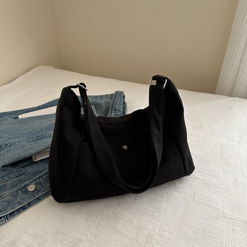 Chic And Spacious Black Canvas Tote Bag For Daily Commute And School