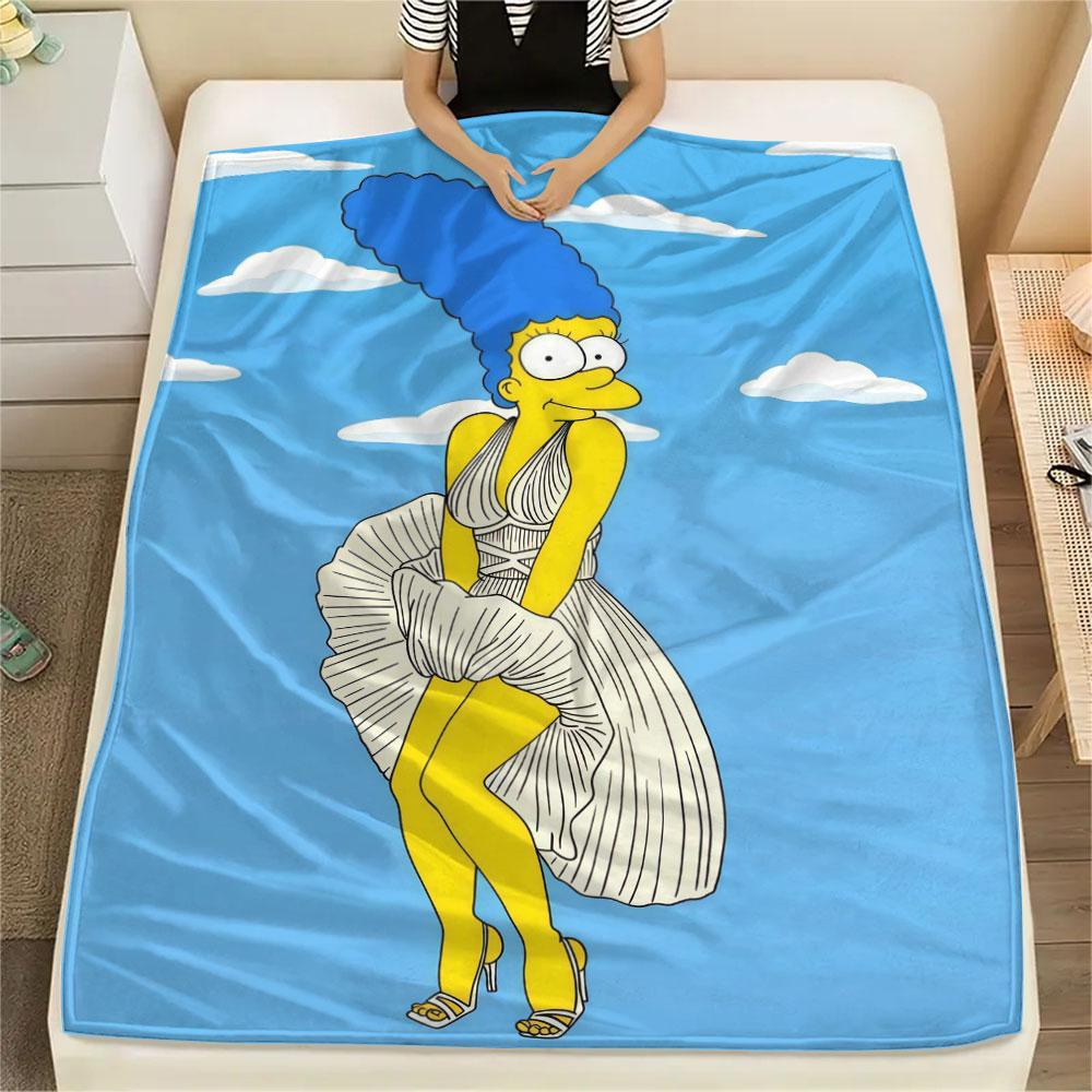 Marge Simpson Printed Flannel Blanket, soft throw for bedroom sofa, washable, fan merchandise, great gift.