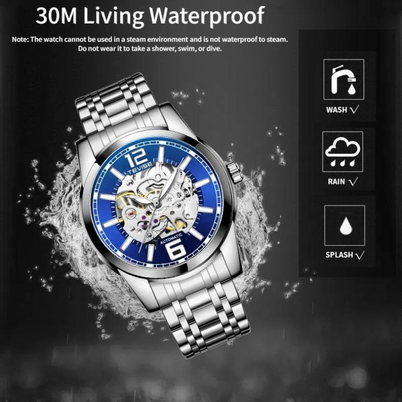 TEVISE Mechanical Watch Men Skeleton Watch Fashion Business Automatic Watch Luminous Waterproof Wristwatch for Men