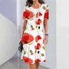 2025 New Ladies Floral Print Summer Elegant Dress Round Neck Short-sleeved Dress Fashion Oversized Clothes