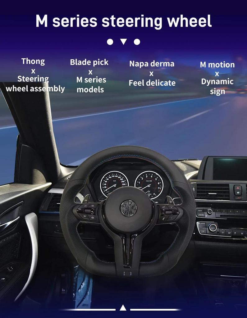 Black Chrome Sport Leather Steering Wheel For F30 F36 F20 F23 F22 M3 F80 X1 F48 F10 F07 F01 M5 E84 E87 E90 E70 BMW Car Accessory Easy to install