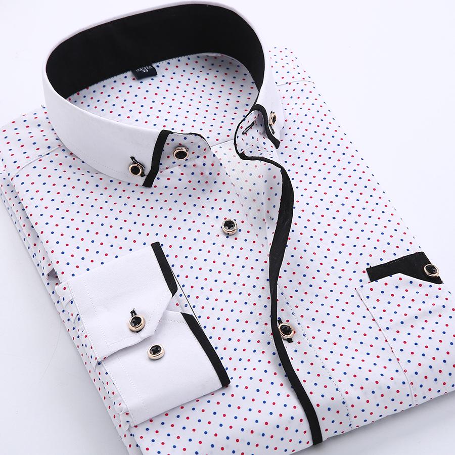Men Slim Printed Thin Casual Long Sleeve Shirt
