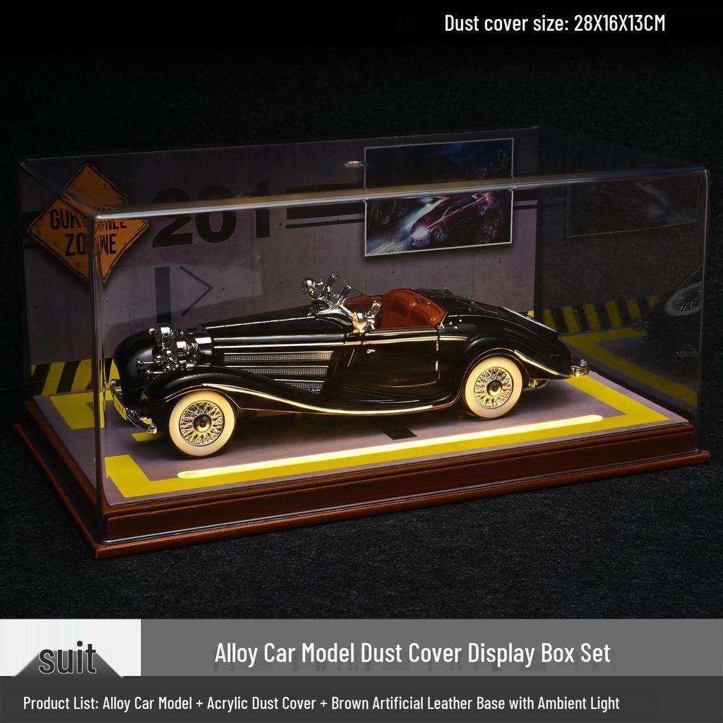 1/24 Mercedes-Benz 500K Модель автомобиля из легкого сплава со звуком и светом: Классический ретро-украшение с откидной крышкой, подарочная коробка к празднику середины осени