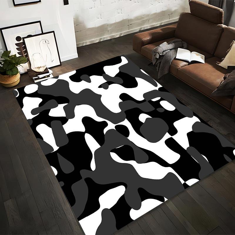 Black and White Camouflage Pattern Carpet1Modern Abstract Art Area Rug Decor Suitable for use as an anti-slip1 for1room and bedroom sofas